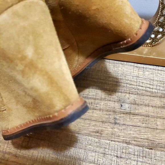 Kate Spade Saundra Boho Western Y2K Honey Suede Lace Up Wedge Ankle Booties Sz 6 - Picture 6 of 11